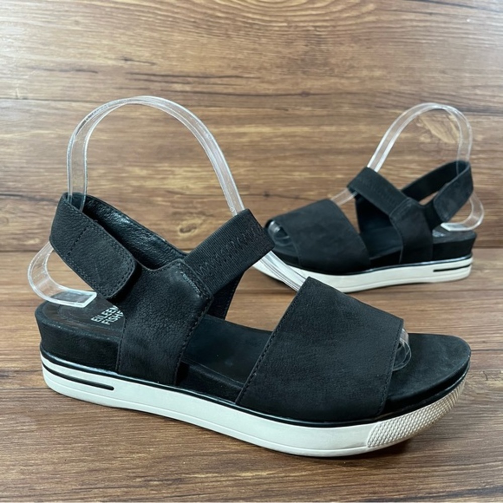 Eileen Fisher Somer Black Leather Platform Sandals Women’s Size 7.5
